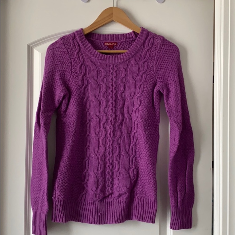 Cable Knit Purple Sweater slim fit